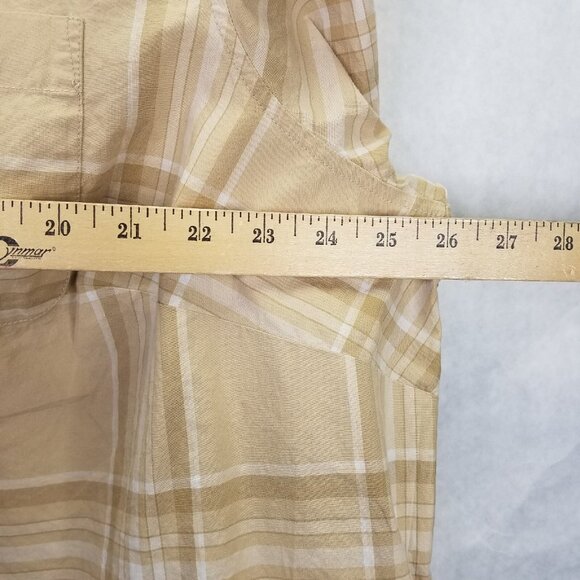 Lands End Button Up Shirt Women 2X 20-22 Brown Plaid Cotton Long Sleeve Tab Camp - Picture 14 of 14